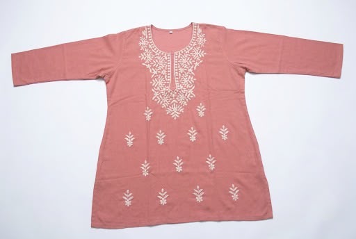 Women's Pink Rayon Chikankari Kurti with White Embroidery - Image 3