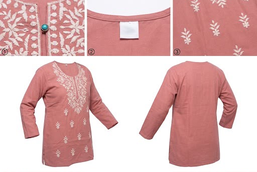 Women's Pink Rayon Chikankari Kurti with White Embroidery - Image 4