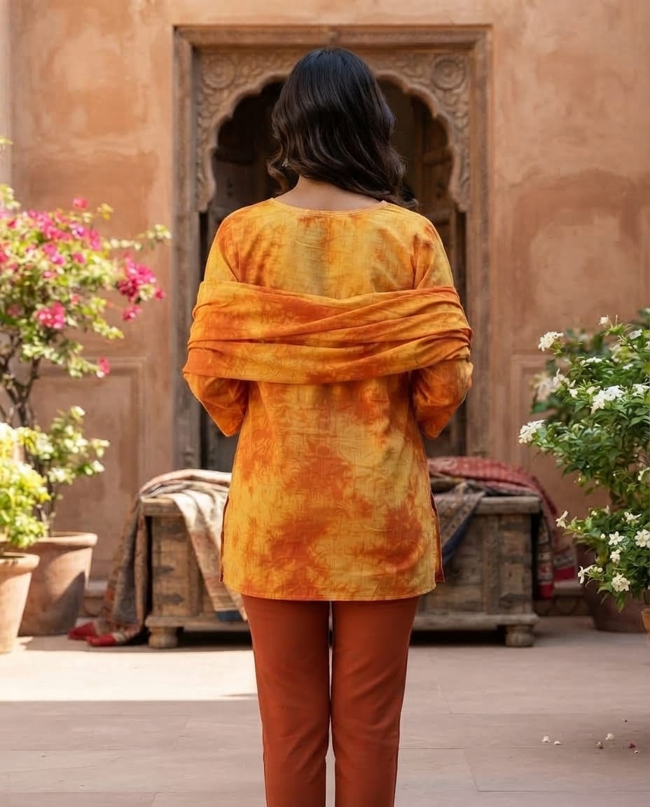 Orange and Yellow Chikankari Embroidered Women's Kurti β Rayon Cotton - Image 4