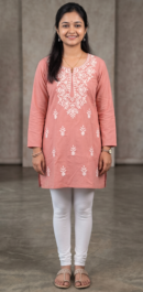 Women's Pink Rayon Chikankari Kurti with White Embroidery
