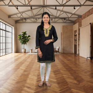 Kashmiri Embroidered Cotton Kurti – Black