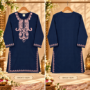 Women's Kashmiri Kurtis with Floral Neck Work & 3/4 Sleeves (Embroidery - Dark Blue