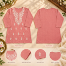 Women's  Chikankari Modal Kurtis with  Threadwork, Notched Neckline and Full Sleeves - Dusty Coral Pink